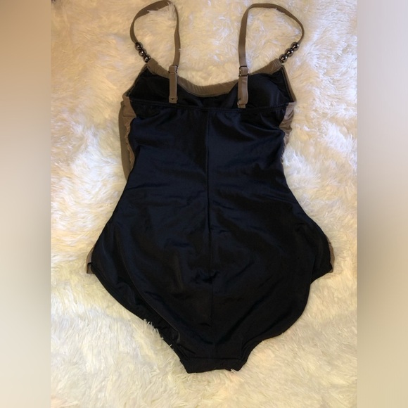 Brown and Black Swimsuit with Ruched Design - Picture 7 of 16